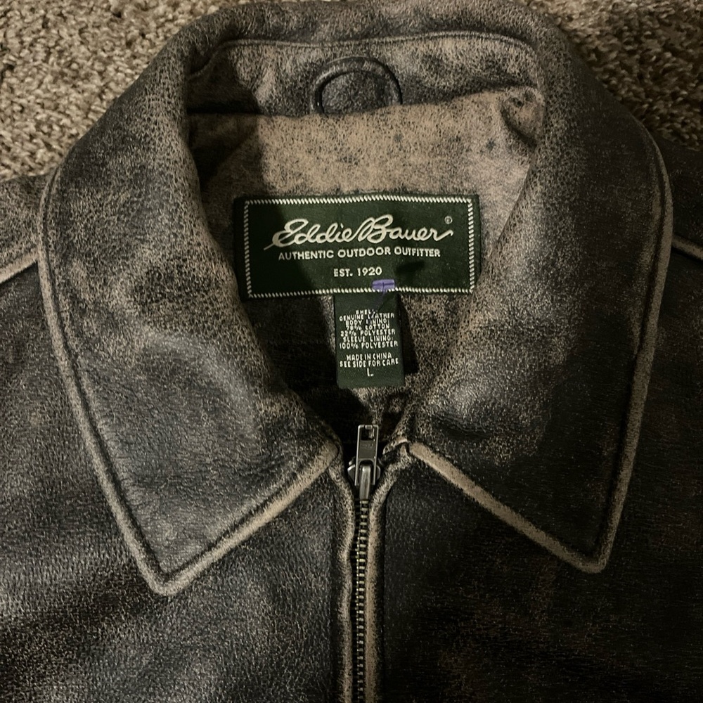 Vintage Eddie Bauer worn motor distressed Leather Jacket men’s Large L